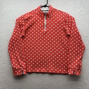 Orvis‎ Fleece Jacket Womens Medium M 1/4 Zip Red White Polka Dot Flip Cuff Thin